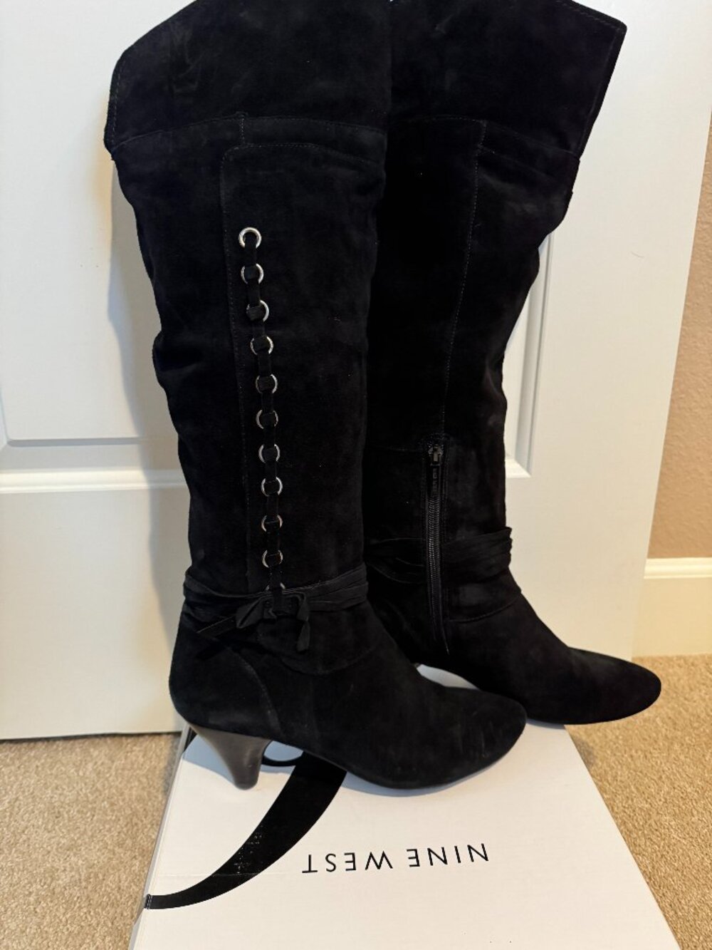 Nine West Nwadele Suede Knee High Boot in Black, Side 9M
